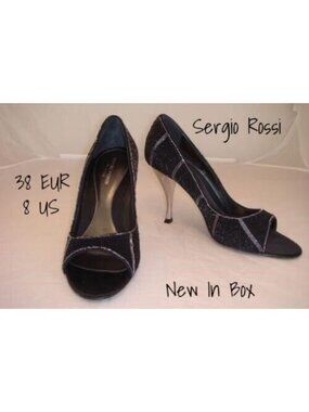 Sergio Rossi Evening Shoes High Heels Pumps Black Silver Beaded 8 US  New In Box